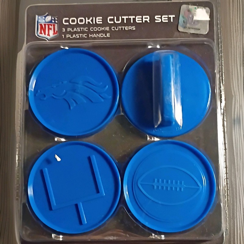 NFL Cookie Cutter Set Denver Broncos Blue Plastic Easy Grip Handle 4 Shapes
