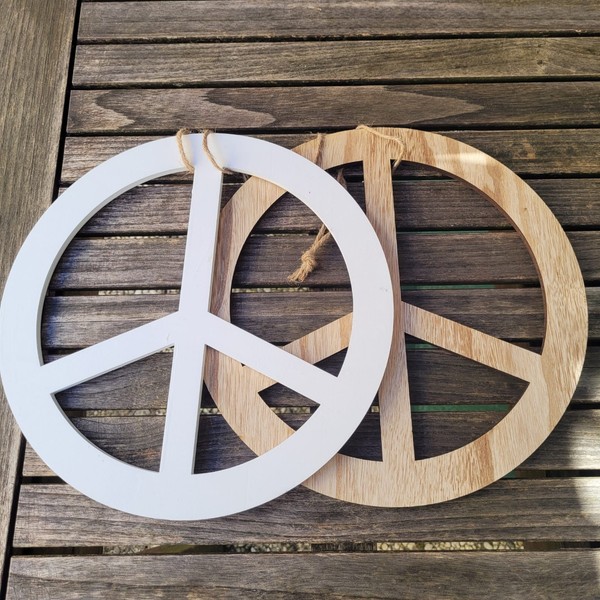2 X Holz Peace 30 Cm Dekoration Deko Symbol Seil HäNgen Deko Vintage HäNgen Weiß-image