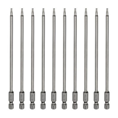 10pcs T10 Torx Head Screwdriver Bit 1/4'' Hex Shank 6'' Long Magnetic No Hole Tip