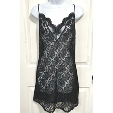 Vintage 90s Delicates Black Lace Lingerie Slip Dress Large Romantic Boudoir