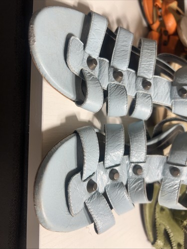BALENCIAGA WEDGE SANDALS 40.5 Light Blue Studded MID HEEL GLADIATOR - Picture 4 of 22