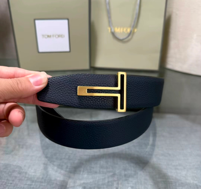 Tom Ford T Gold Buckle Reversible Leather Belt Black Length 110cm