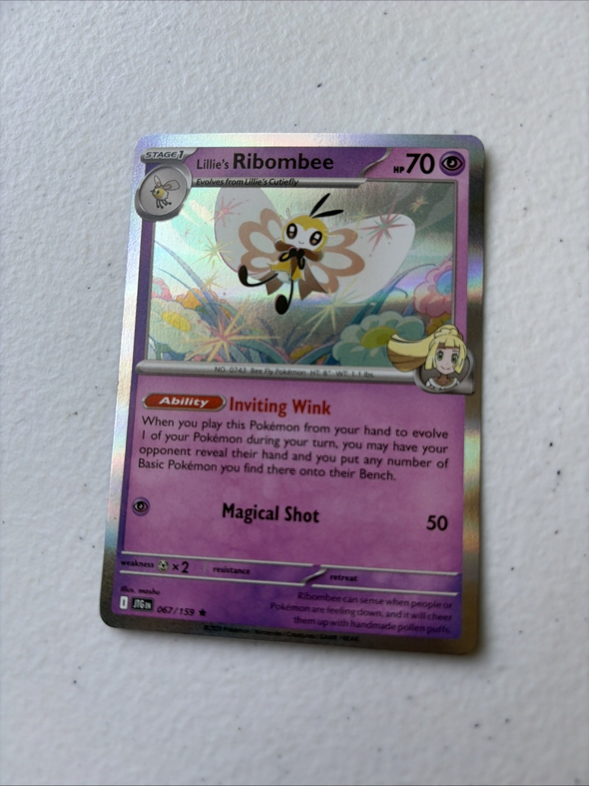 Pokemon TCG Lillie's Ribombee 67/159 Journey Together SV9 Holo NM