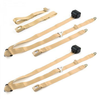Chevy Impala 1958 Standard 3pt Tan Retractable Bench Seat Belt Kit - 3 Belts 