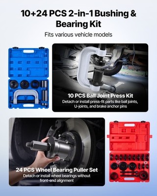 Bearing Press Kit, 10+24 Pcs, 2 In 1 Ball Joint Press & Wheel Bearing Puller Kit