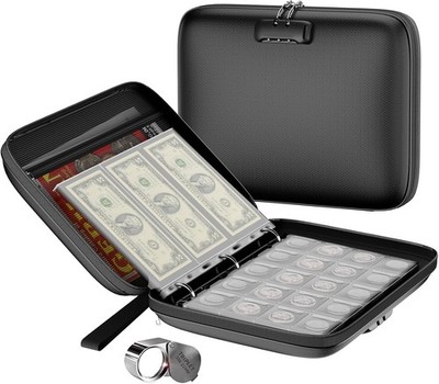 Coin Collection Album with Lock,350 Pockets Fireproof Hard Coin Collection Book&