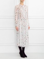 Isabel Marant Etoile Baphir Abstract Printed Women's White Silk Midi Dress M 36