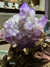 23.32LB TOP Natural Amethyst Cluster Quartz Crystal Point vug mineral+stand