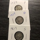 1929-PDS Mercury DIMES. FINE CONDITION. KEY DATES 3 Coins