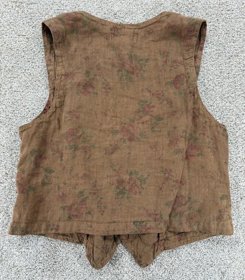 Chaleco De Colección Orvis Lino Botón Frontal Para Mujer Pequeño Marrón Silenciado Floral Hecho en EE. UU. Foto 3 de 4