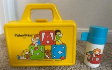 Vintage 1979 Fisher Price 638 Yellow Lunch Box and Thermos Set in Very Good Cond