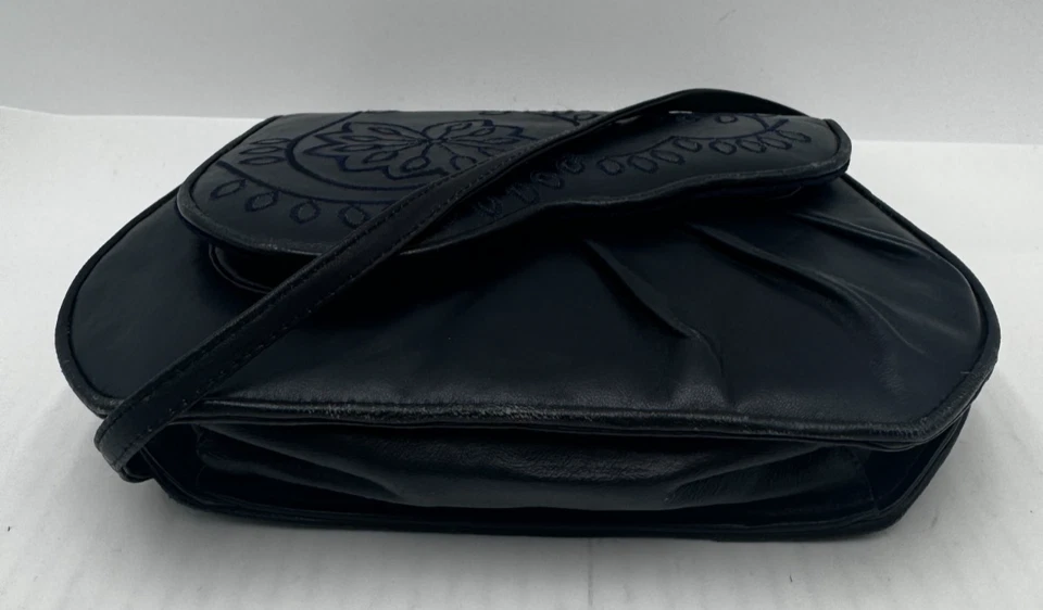 Bolso de mano bandolera Sharif para mujer de cuero azul bordado floral Foto 4 de 4