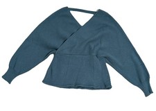 Fashion Nova Large Warmest Occasion Wrap Sweater Too in Blue/Teal Ribbed Knit