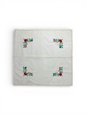 Table Topper Cotton Tablecloth Embroidered Flowers Crochet Trim 23 Square VTG