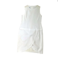 CHANEL Vintage 1984 White Linen Sleeveless Dress Size 42 M Medium Wrap CC Logo