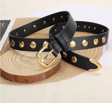 Women Faux Leather Belt Fashion Studded Belt Suit for size 21-24" Gold Black