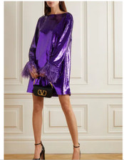 Valentino Purple Evening Cocktail Sequins Mini Dress feathers - BNWT