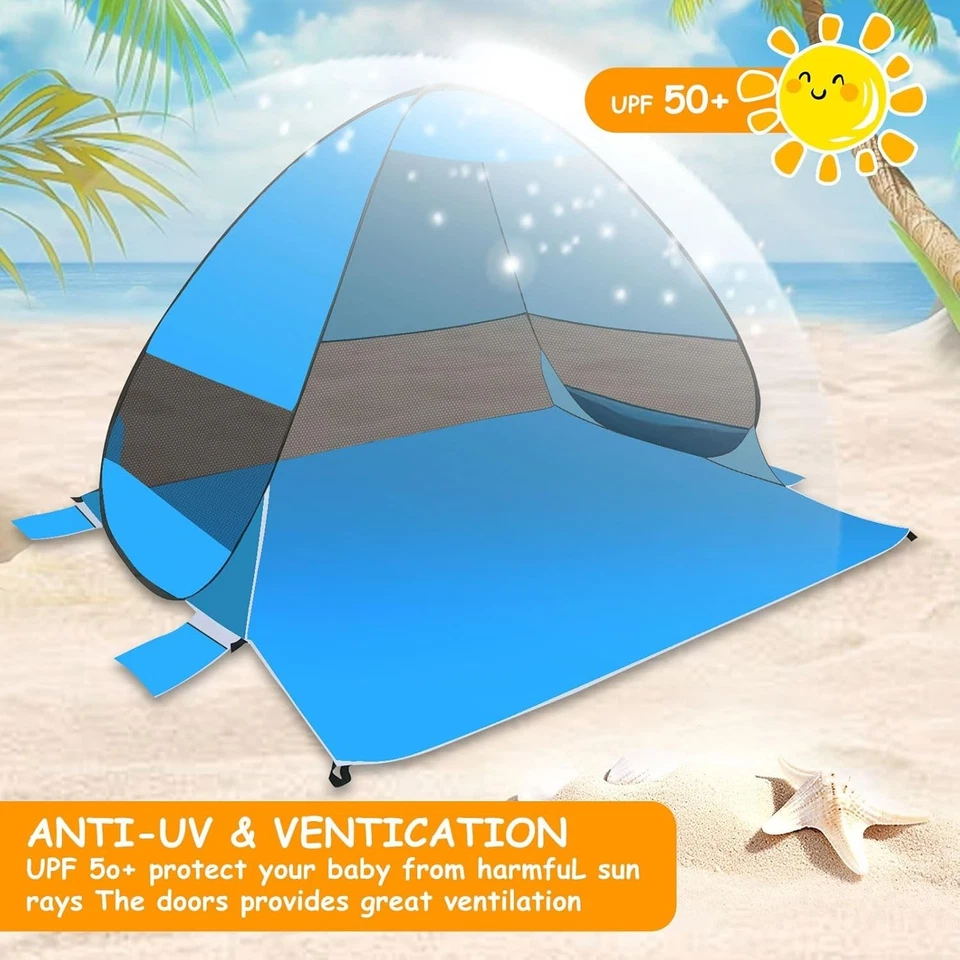 Tienda de playa emergente para 1-3 personas fácil de configurar refugio solar protección UV parasol automático Foto 2 de 4