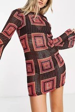 ASOS Crochet Sheer Dress Flare Sleeve Midi Dress for Women Size 12