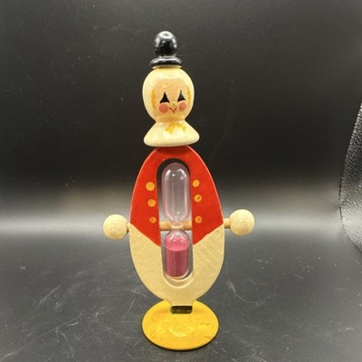 RARE Retro Wooden  Clown  Sand Timer, Novelty Hourglass Timer