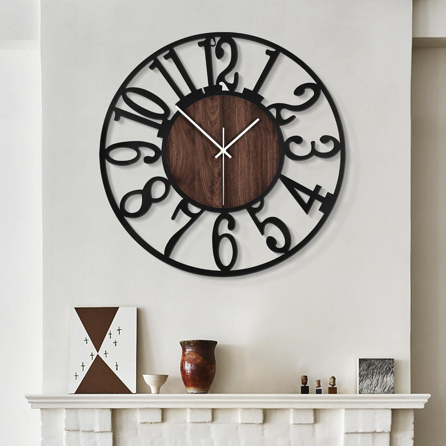 Large Wall Clocks,Silent,Non Ticking,Battery Operated Rustic round Modern Big Wo