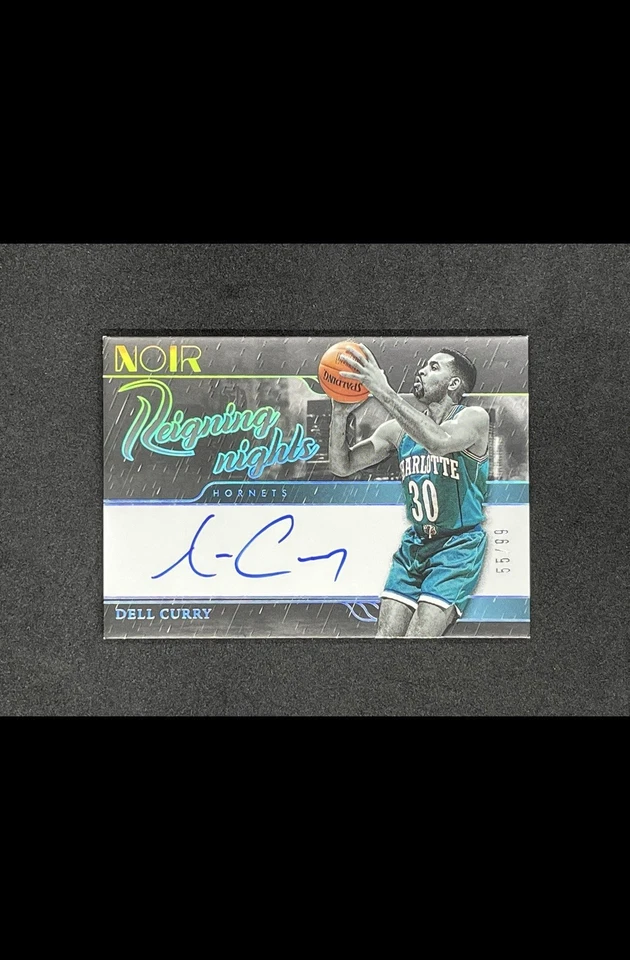 2023-24 Panini Noir Dell Curry Reigning Nights en tarjeta automática #/99 Foto 3 de 4