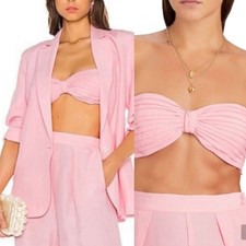Ronny Kobo Mayah Size Large Petal Pink Bandeau Top Crop Top Padded Zip Back NWT