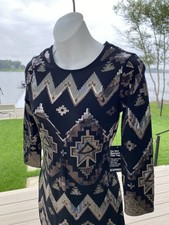Express Women's XS Black Geometric Full Sequin Bodycon Mini Dress 3/4 Sleeve 