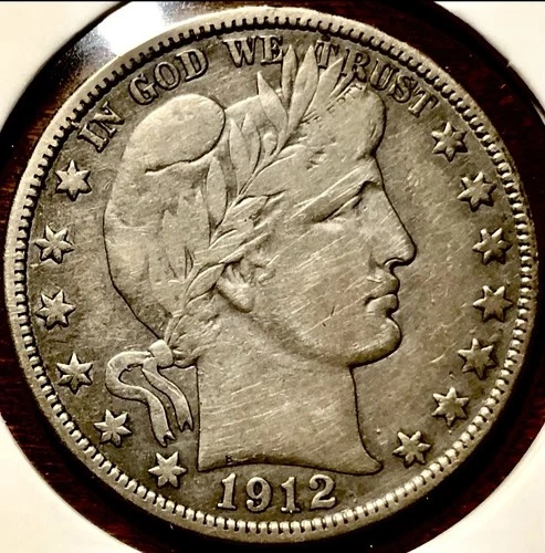 1912 D Barber Half Dollar, 90% Silver, with VF details