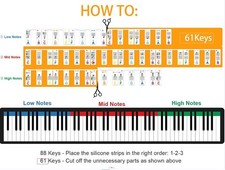 Removable Silicone Piano Keyboard Note Labels 88-Keys Reusable Piano Stickers