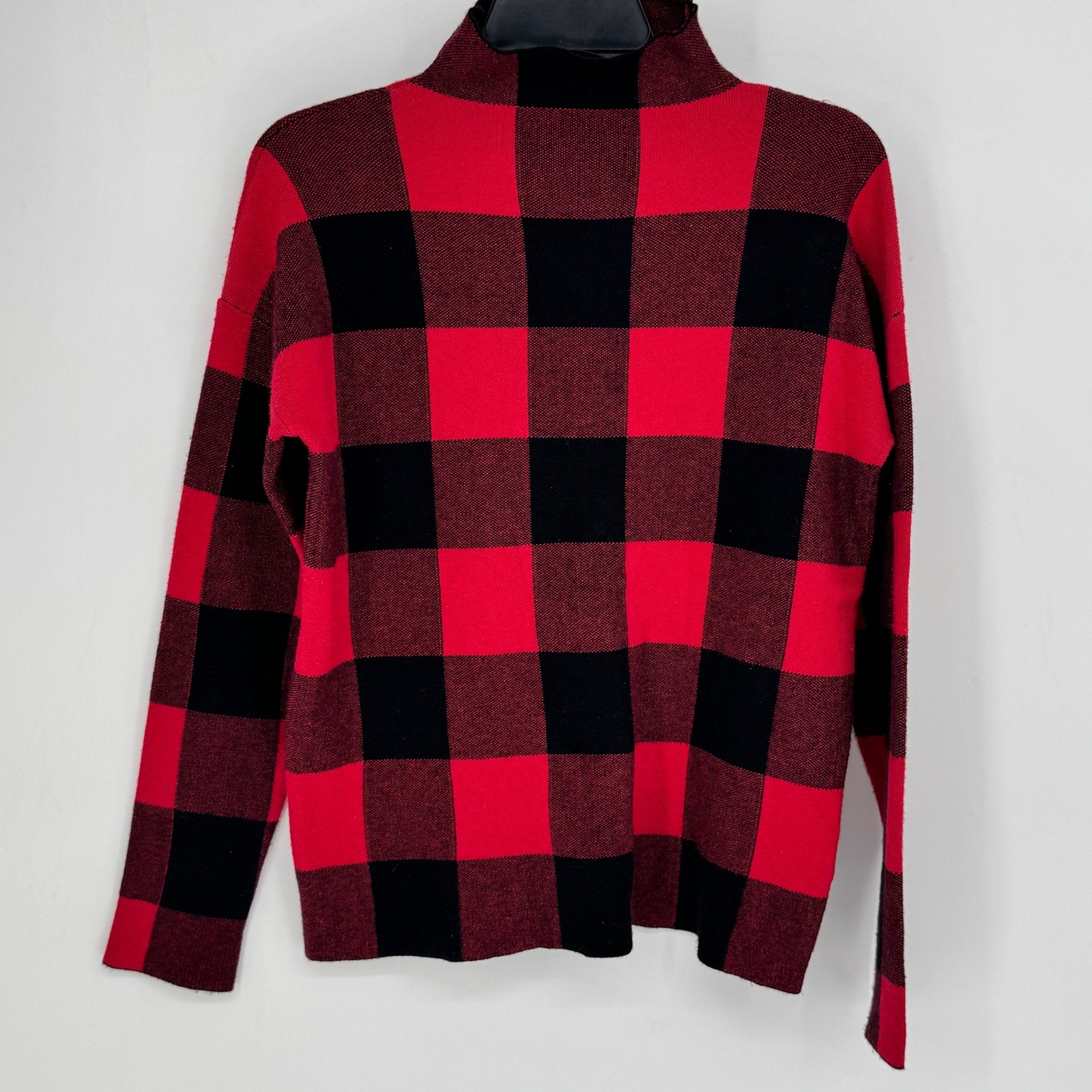 Tommy Bahama Women Red Black Buffalo Check Mock Neck Sweater Size Medium