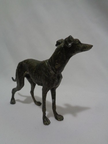 Perro de plomo galgo pintado de frío antiguo de Alemania - Imagen 10 de 11