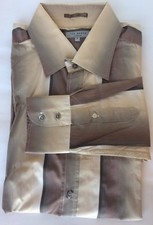 Ted Baker Men Dress Shirt Sz 6 Brown Striped Long Sleeve Cotton Blend
