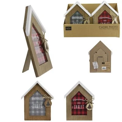 THE HOME DECO FACTORY Cadre Photo Chalet en Bois 20.5 x 17 x 2 cm Décoration Maison 2 couleurs