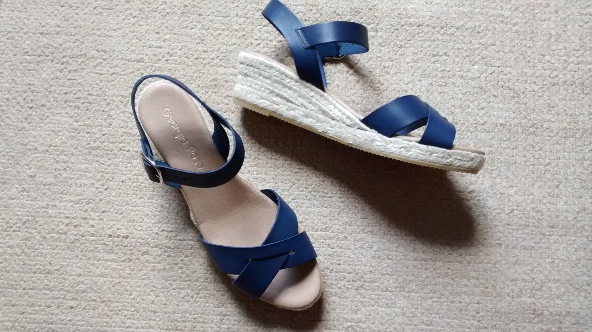 Georgia Rose Wedge Leather Sandals Blue Size 39/6 BNIB UK