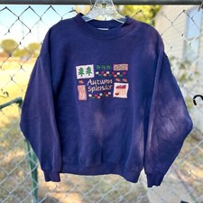 VINTAGE Autumn Fall 90s Grandma Sweatshirt Women's M Embroidered 913 Oarsman