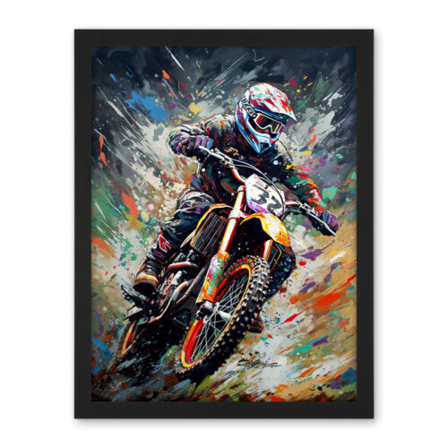 Motocross Race Action Shot Paint Splat Portrait Framed Wall Art Print 18X24 - Bild 1 von 25