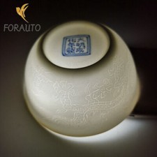 3.1" Chinese Ceramic Whiteware Porcelain Intaglio Dragon Grain Ultrathin Bowls
