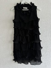 BLACK PLEATED RUFFLE DRESS M/L 14 PARTY NEW HOLIDAY XMAS GLAM EVENING OCCASION