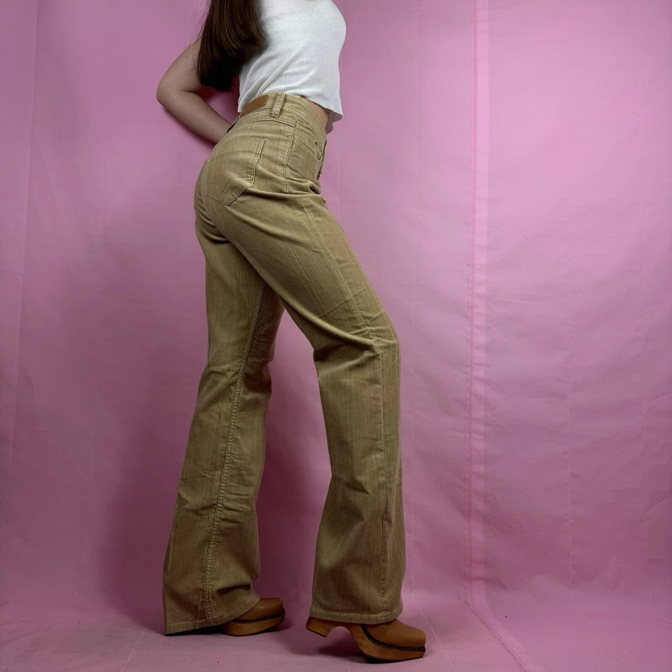 Christopher Blue Pants Womens Chai Beige Corduroy Boot Cut Y2K sz 2 - Image 4 of 4