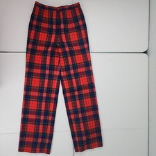 Vintage 70s Pendleton Scotish Tartan Wool Red Plaid Pants High Rise Sz 14 28x31 