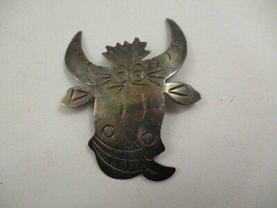 Vintage 999 Fine Sterling Silver Silly Mad Cow Brooch Pin Cut Metal Sheet