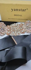 Yanstar Bridal gloss faux diamond sash Black ribbon wrap 1" WIDTH 88" length