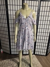 ASTR The Label Mini Dress Womens Size M Gabriella Blue Floral Off The Shoulder 