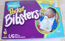 Pampers Pocket Bibsters - 40 Large Disposable Bibs 6 Month Brand New Sealed USA