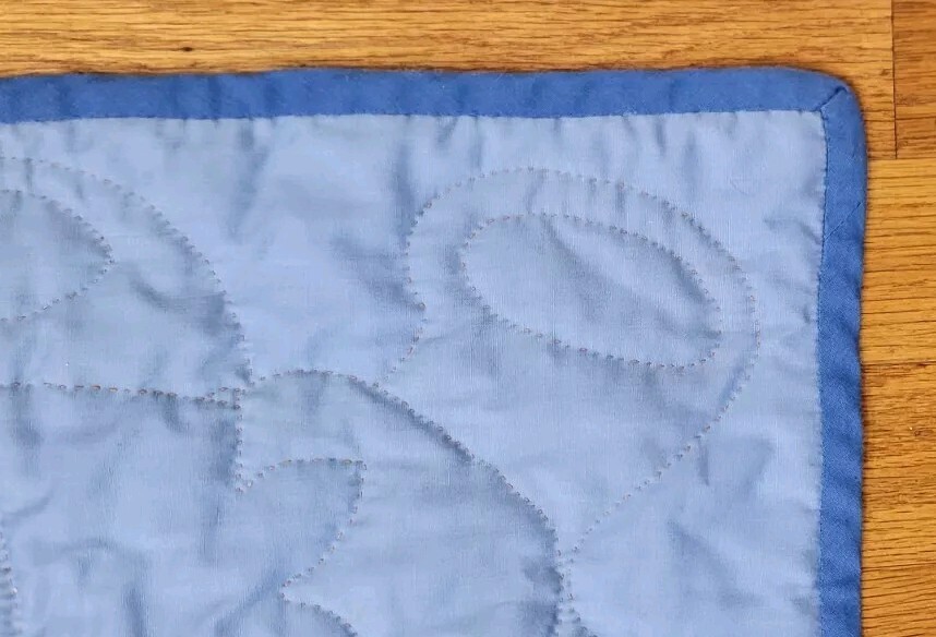 Vintage Hallmark Wamsutta Teddy Bear Fabric blanket stitched. 3' long 2