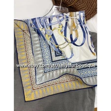 Sallys Boutique 14 Momme Twill Silk Chain Print Double Face Neck Scarf 65cm