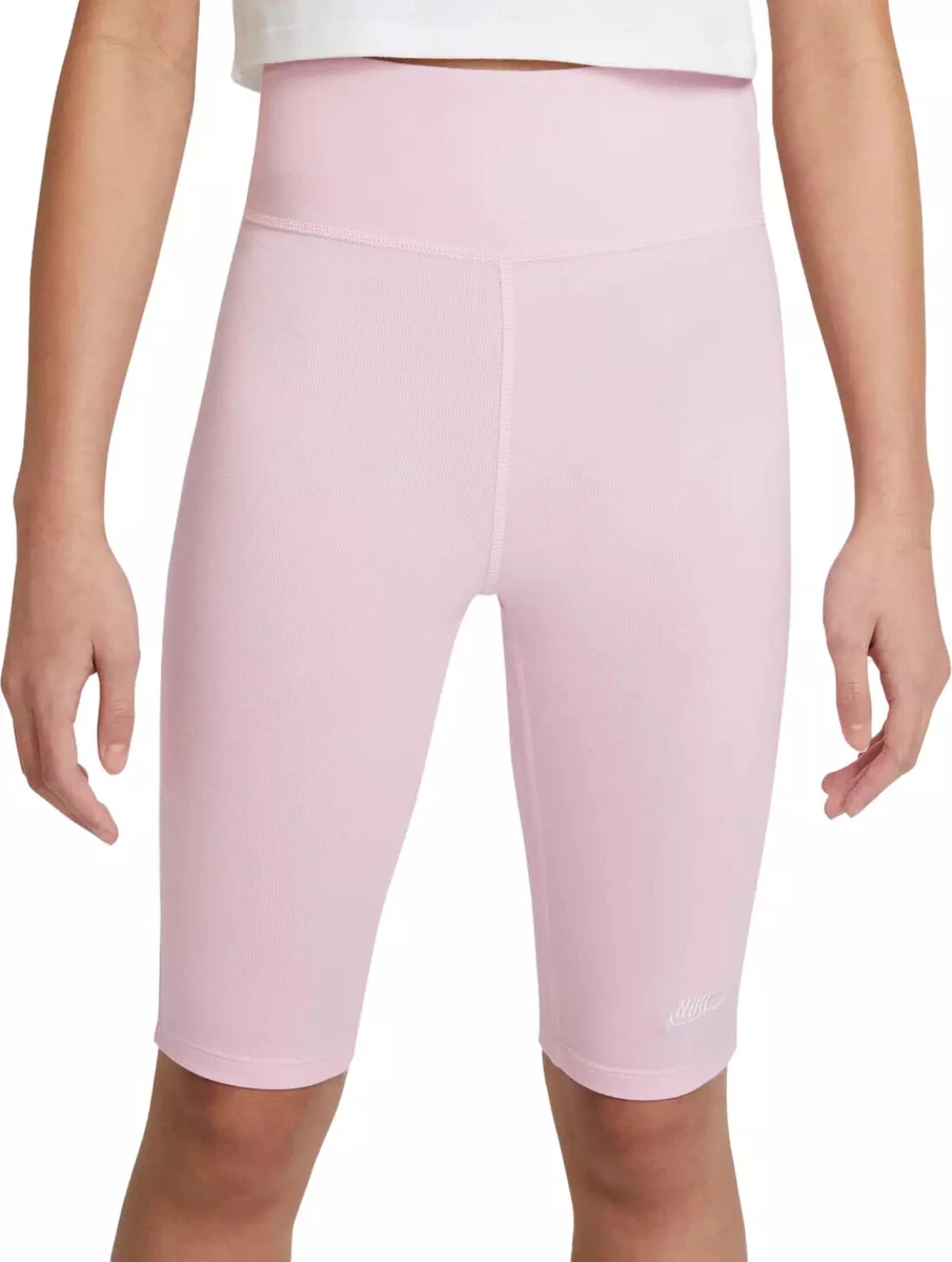 Nike Youth Girls Sportswear High-Rise Biker Shorts In Foam Pink