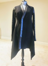 Rick Owens Asymmetric Black Coast Wool Cashmere Leather Sleeves It42/uk10-12