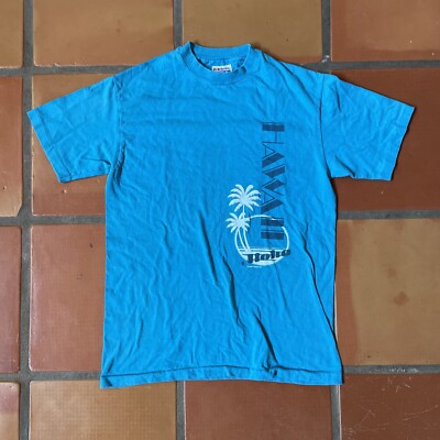 Vtg Hanes Beefy T Mens M Blue T Shirt Made In USA Hawaii Aloha Happy Shirts Inc.